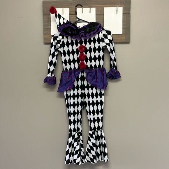 Spirit Toddler Funhouse Clown Halloween Jumpsuit w/ Bellbottoms & Hat- Sz 5/6 - Picture 1 of 15